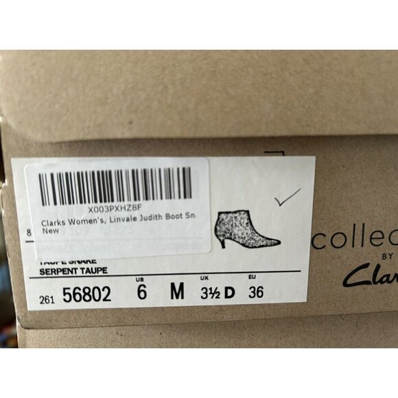 Clarks Collection Heeled Booties Linvale Judith Taupe Snake NEW 6 M - Picture 6 of 8